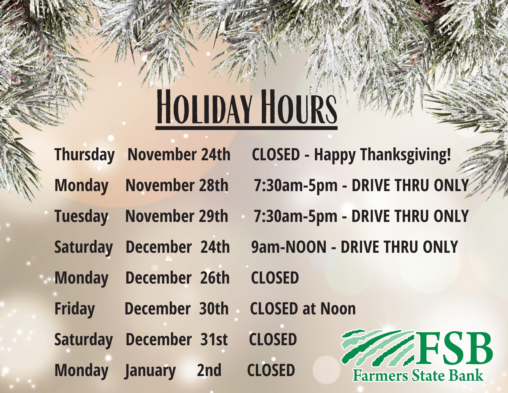 Holiday Hours